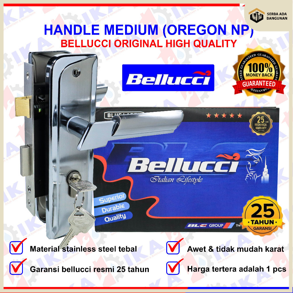 SAB Slot Kunci Handle Handel Bellucci Oregon Silver Hendel Pintu Set Medium 20 CM / Kunci Pintu Tang