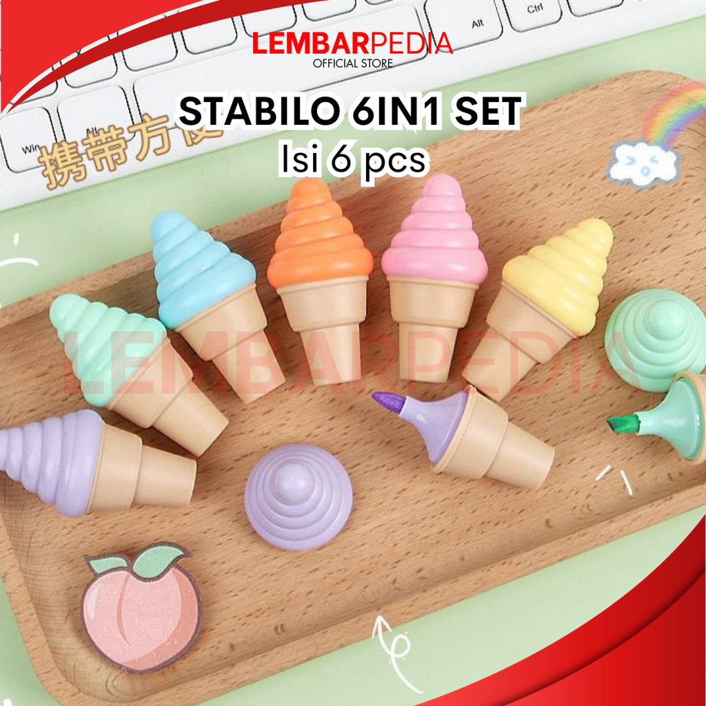 

STABILO HIGHLIGHTER BENTUK ICE CONE ICE CREAM ISI 6 PCS WARNA