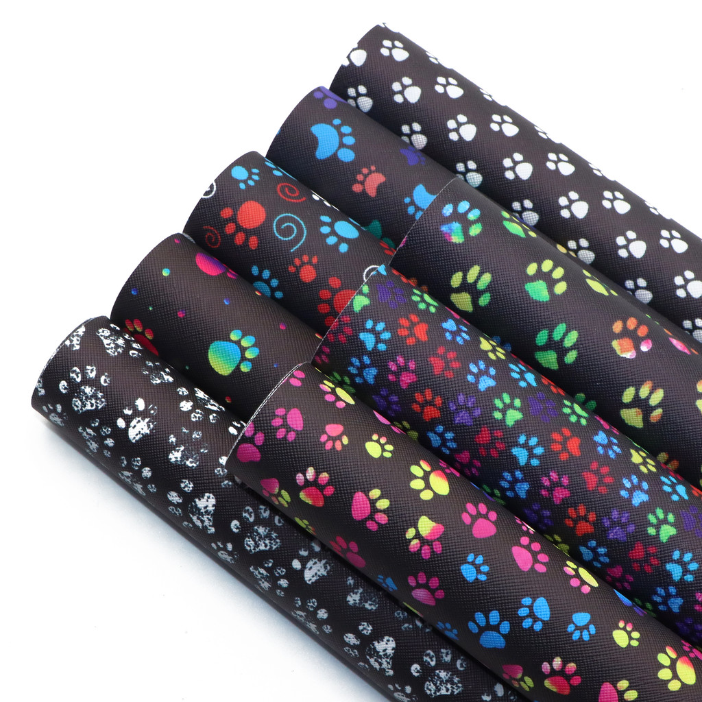 

8Pcs/Set 20x33cm Animals Dogs Footprint Printed Faux Leather Sheets Rainbow Color Synthetic Leather Fabric for DIY Crafts
