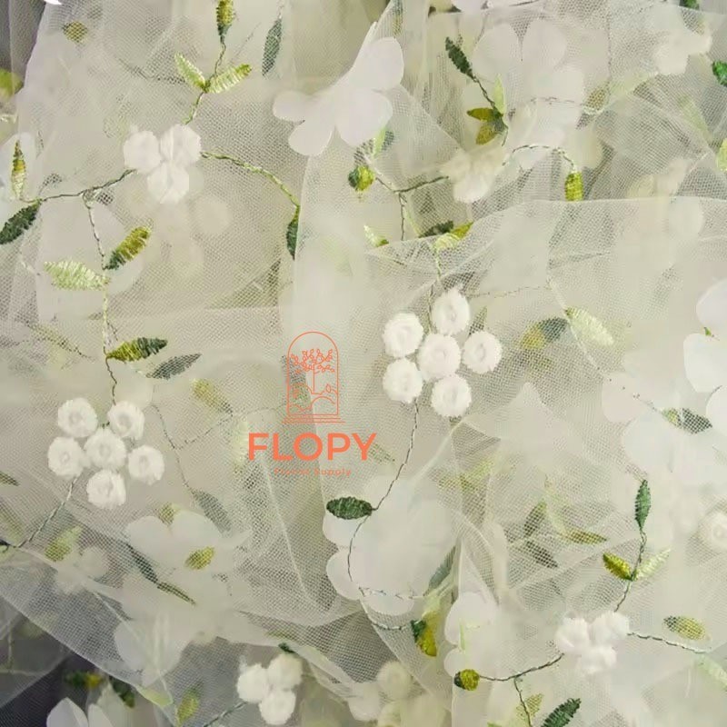 Moms_Syafa Kain Tile Motif Daisy / Kain Bordir / Kain Bordir Motif Bunga