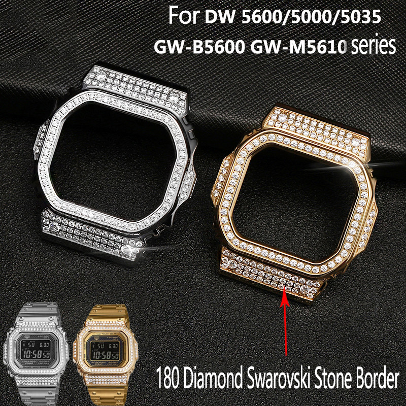 For Casio Watchband Advanced Retrofit Diamond Case Bracelet Stainless Steel WatchStrap DW5600/5610 G