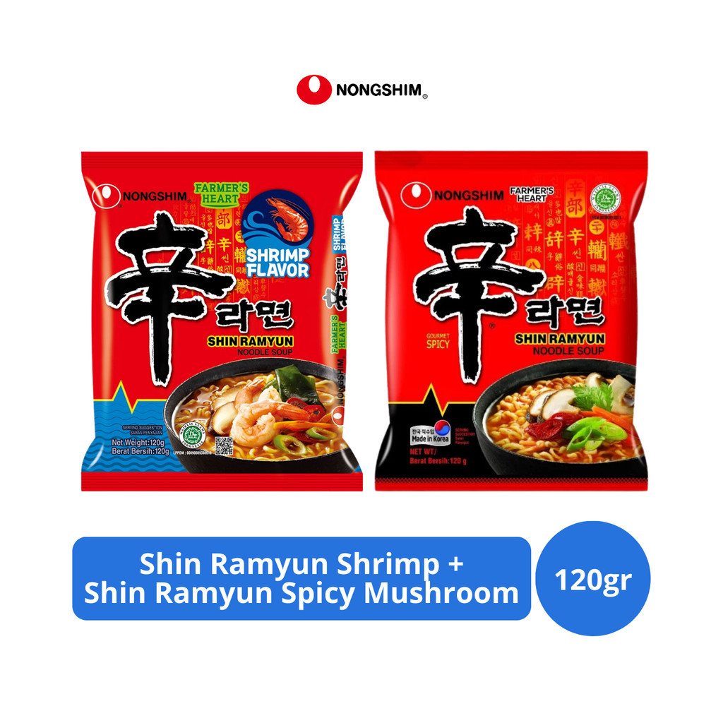 

Nong Shim Shin Ramyun Shrimp 120gr + Shin Ramyun Spicy Mushroom 120gr