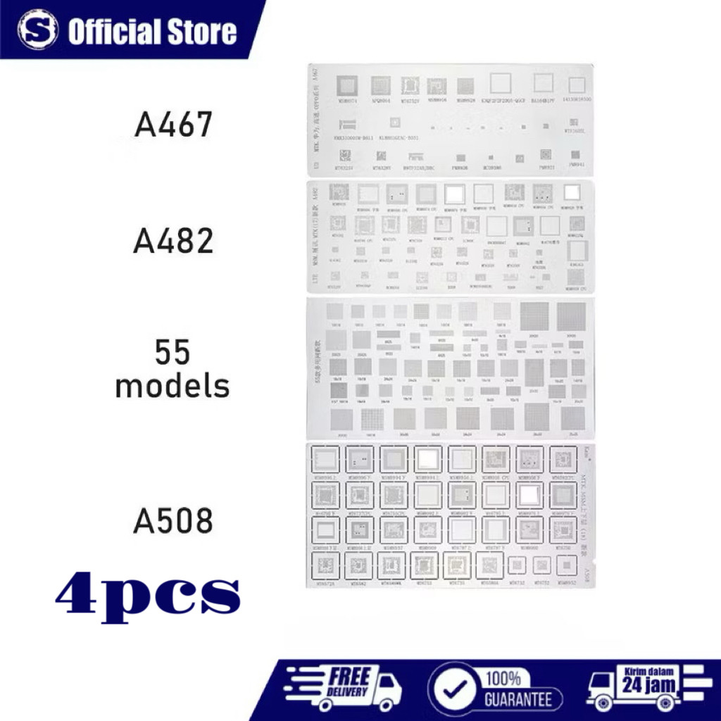 4PCS/set Cetakan Universal IC Plat Amaoe Amaoe A467 / A482 / A508 / 55Models / Stencil Plat BGA Univ