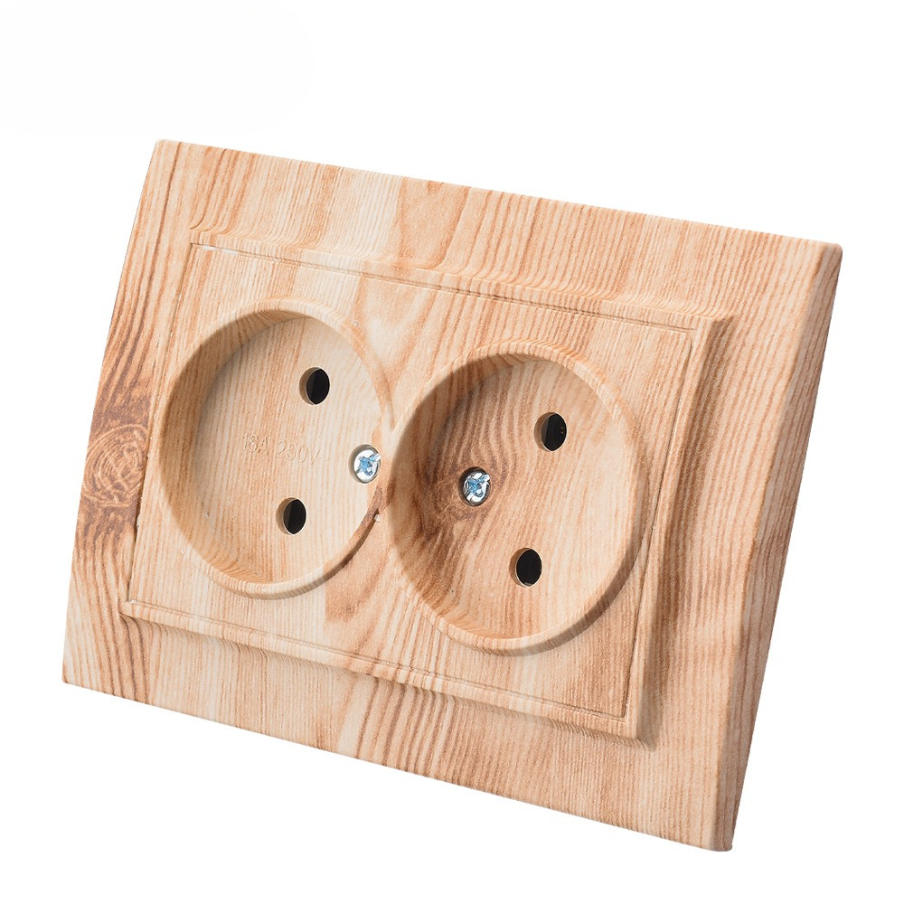 

WESA Wood Power Socket European Standard Wall 2 Socket Electrical Outlett Not Ground Embedded Plug Flame Retardant Plastic Panel