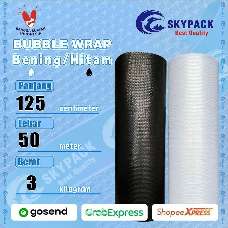 

SKYPACK Bubble Wrap Bening/Hitam 3kg Lebar 125cm Panjang 50meter Bubble 125cm x 50m