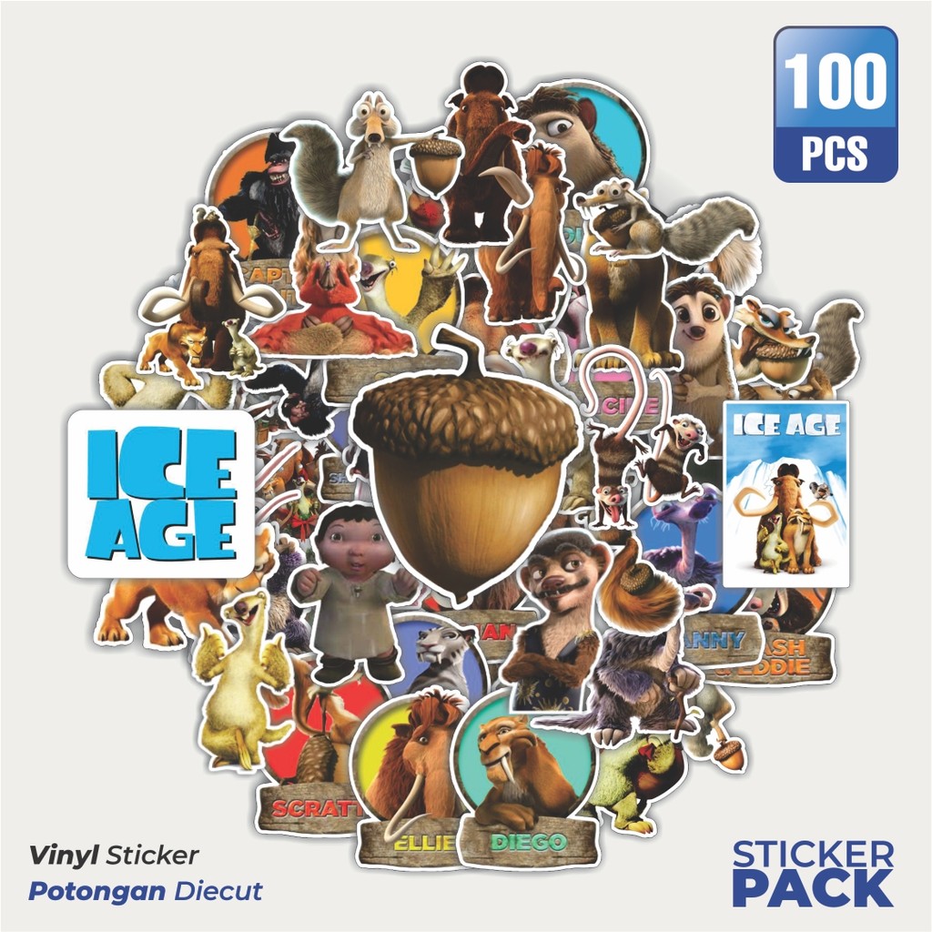 

Super Hemat! 100 PCS Stiker Kartun Ice Age Waterproof Aesthetic- Untuk Laptop, Motor, dan Helm - Paper Stationery Pack