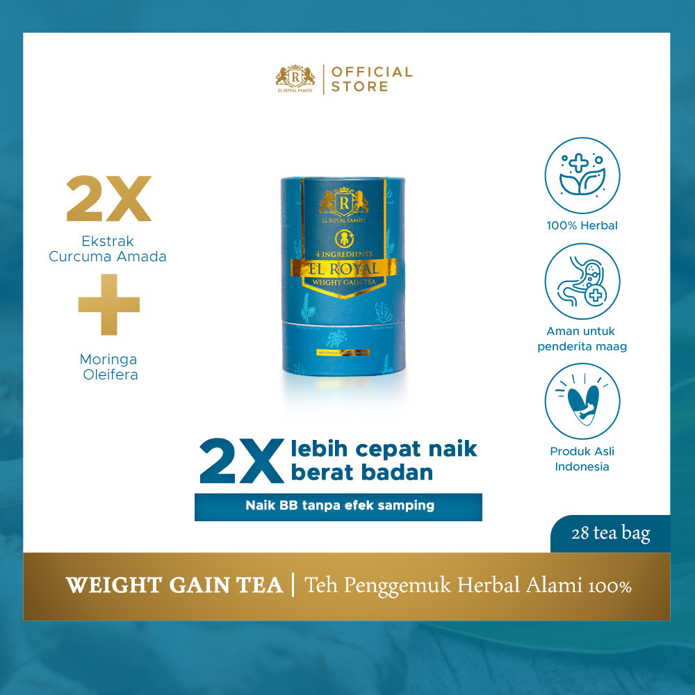 

El Royal Weight Gain Tea - Teh Penggemuk 1 PCS - 2X Kali lebih cepat naik berat badan - Solusi Naik BB Tanpa Efek Samping