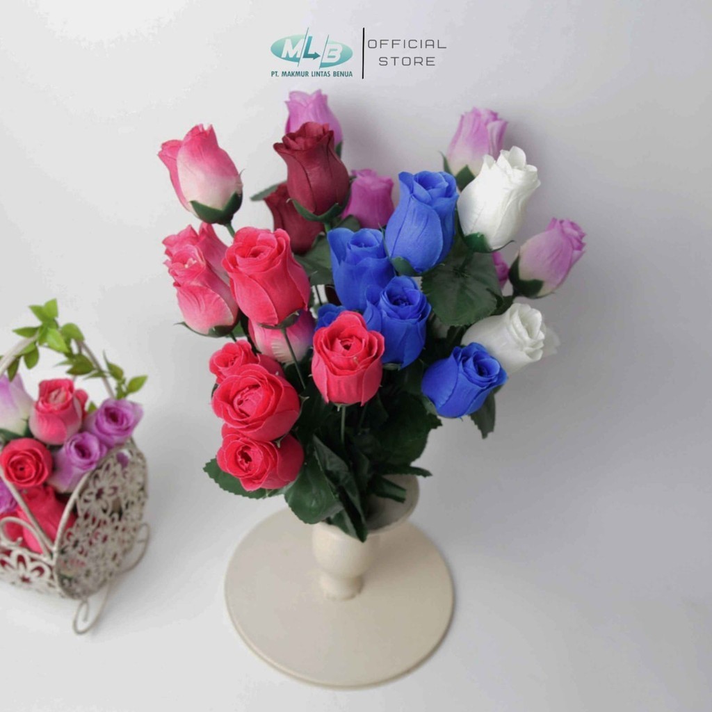 MLB Bunga Mawar Rose Kuncup 5 Cabang Artificial Tangkaian Buatan Hiasan Buket Bunga Dekorasi