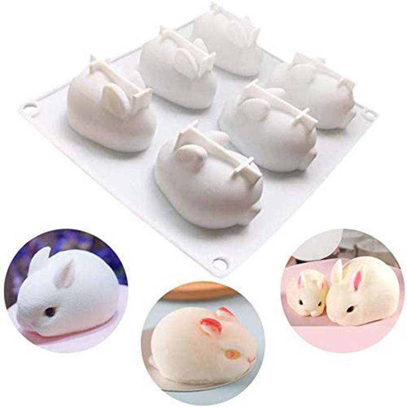 Silicone Rabbit Mold Fondant Bunny Mold Chocolate Cake Mold 6-cavity Mousse Cake Decoration Dessert 