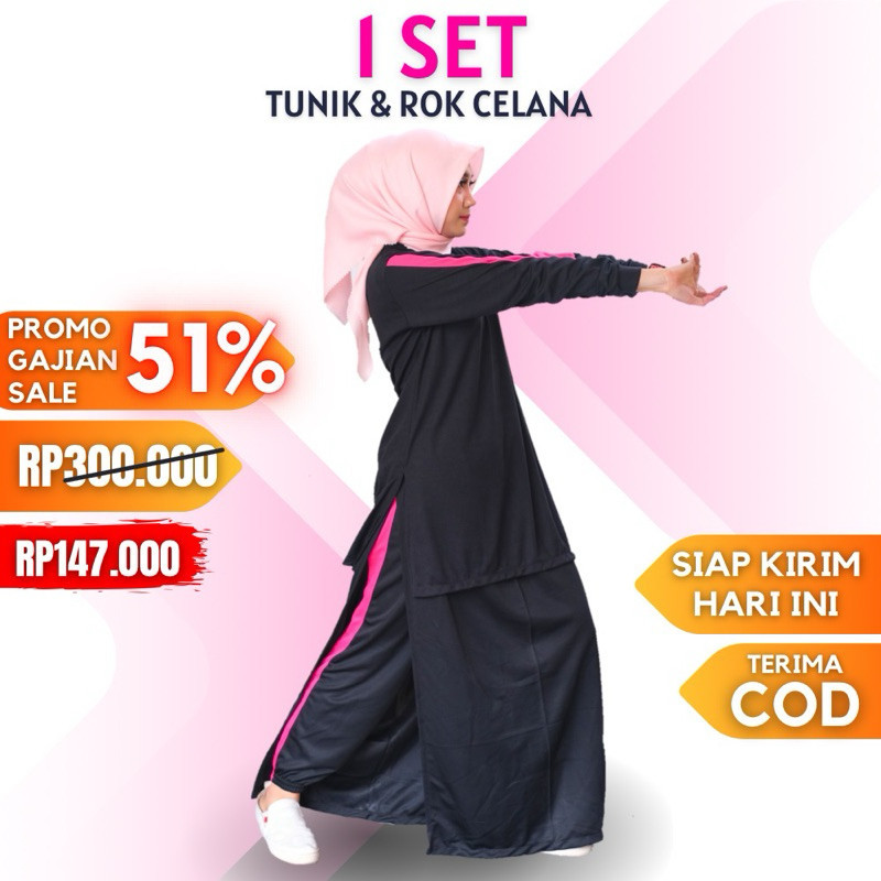 YJ86RC Baju Setelan Olahraga Muslimah Jumbo AISA Wanita Muslim Syari Set Rok Celana Training Pakaian