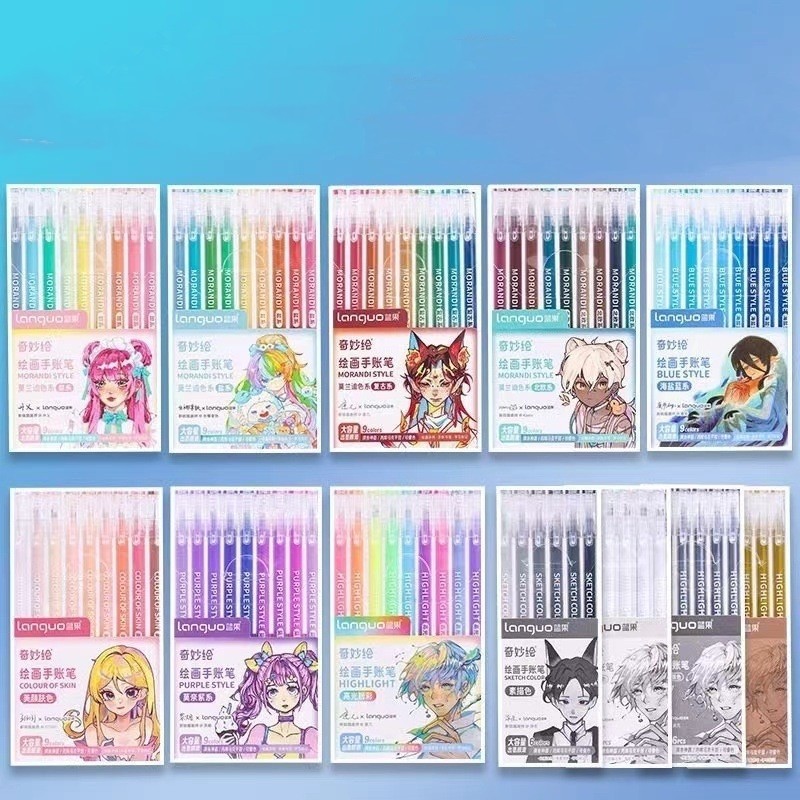 

9Pcs/Box Languo Handbook Pen 0.5mm Morandi Color Gel Pen Students Writing Painting Marker Pens Stationery