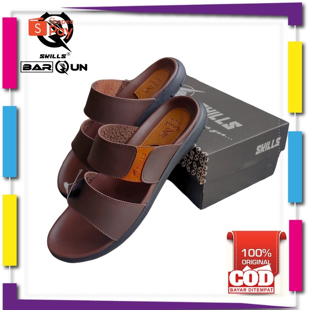 [PREMIUM ORIGINAL] skills barqun sendal sliper pria kulit bukan kickers slop 100% ori