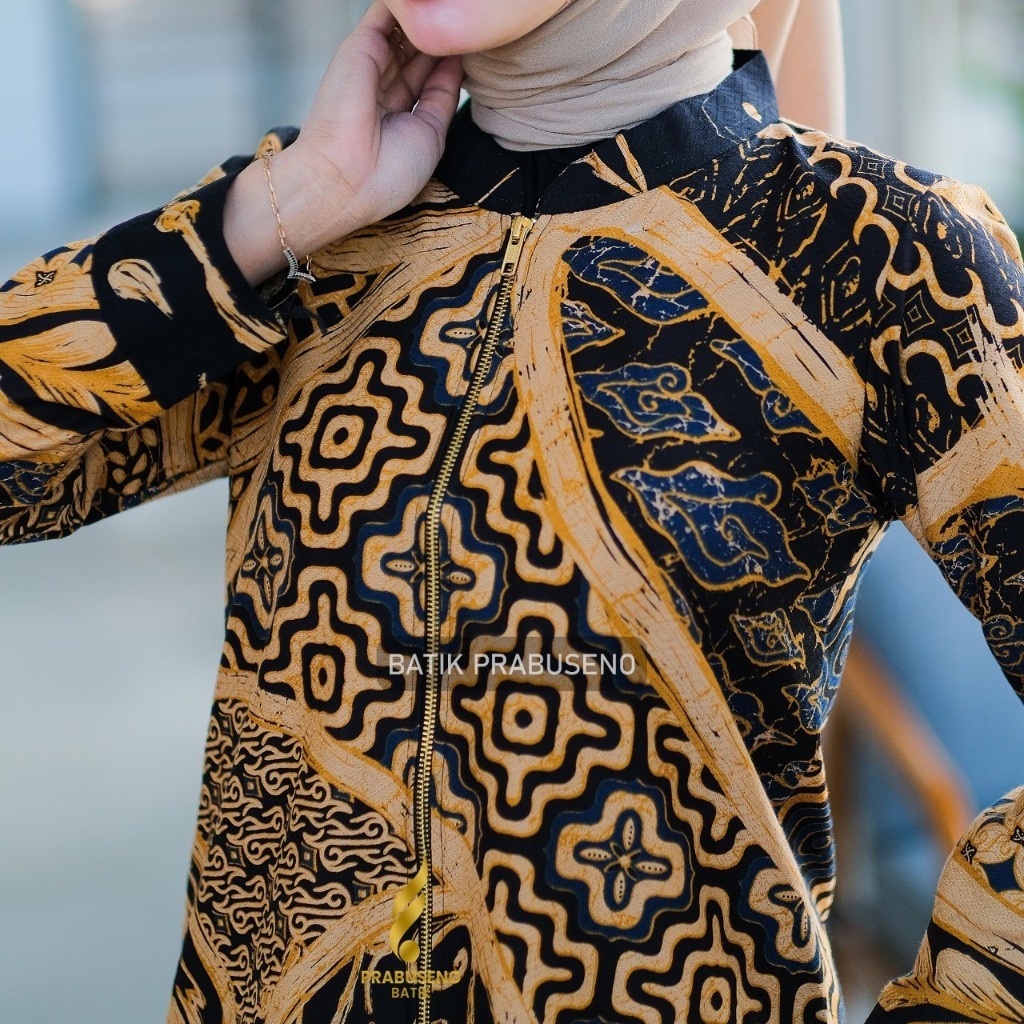 PANDITA DOBBY Motiv  Batik Prabuseno Atasan Tunik Wanita Elegan Lengan Panjang Lapis Furing Trikot B