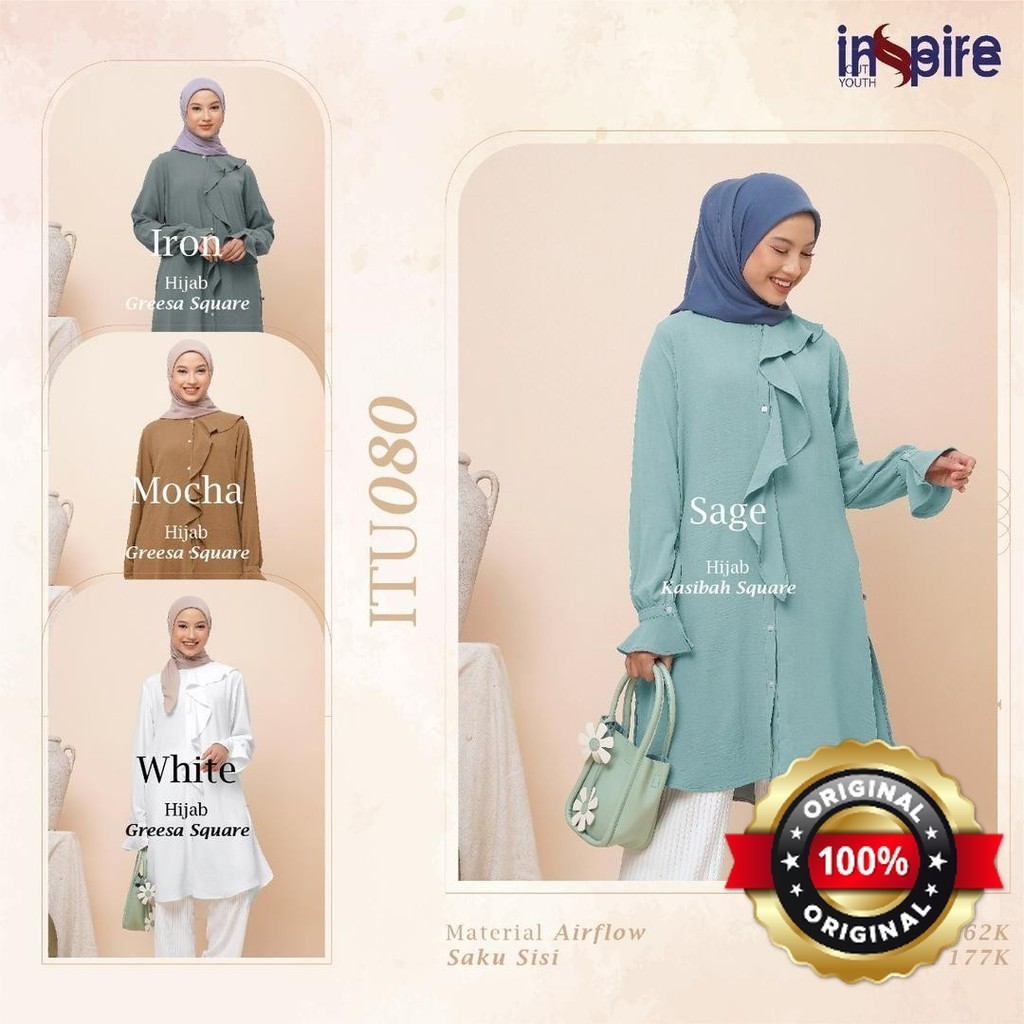 PROMO TUNIK putih white iron sage mocca Itu 080 baju atasan wanita Original by Nibras