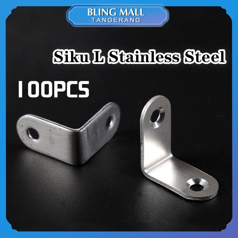 【100Pcs】Siku Penyangga Rak Dinding Stainless Steel / Siku L untuk Ambalan Braket Siku Plat Lurus