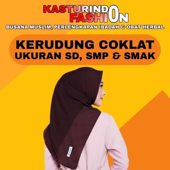 Kerudung Pelajar Hijab Segi Empat Sekolah SD SMP SMA Coklat Pramuka BS - SMA