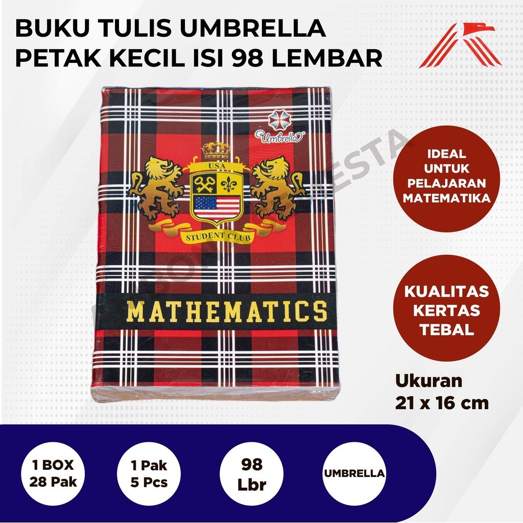 

Buku Tulis Umbrella isi 98Lbr Matematika Petak Kecil @5 Pcs