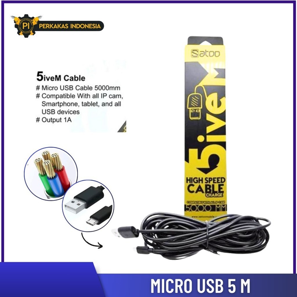 Kabel Micro USB Panjang 5-10 Meter Cable Power Charger IP Camera CCTV 5M-10M HP Handphone Smartphone