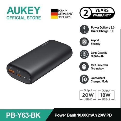 Aukey Sprint Go Powerbank 10000mAh USB C 20W PD 3.0 Fast Charging Slim - PB-Y36-BK