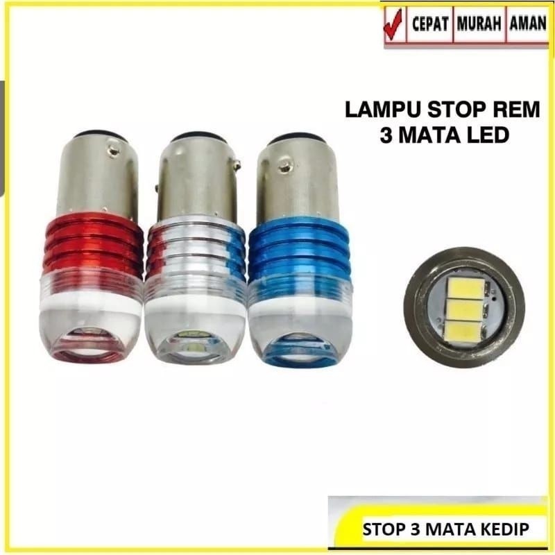 [ DELSER MOTOR ] LAMPU STOP LAMP LED BULAT ULIR BAYONET KEDIP FLASH 3 MATA KAKI 2 12V DC LED REM BOL