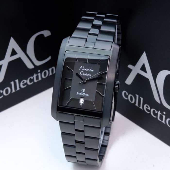 JAM TANGAN PRIA ORIGINAL ALEXANDRE CHRISTIE AC-1019 RANTAI ( FULL BLACK )