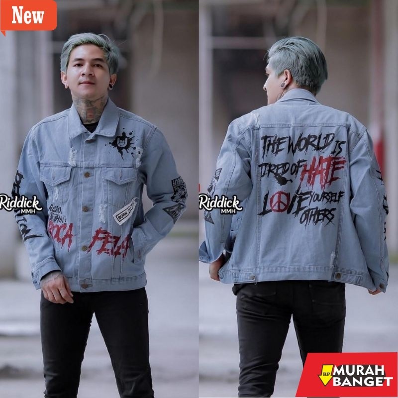Jaket pria kekinian yg lagi viral- Jaket Denim Lepis Grafity  Keren Dewasa Terbaru Robek Premium | J