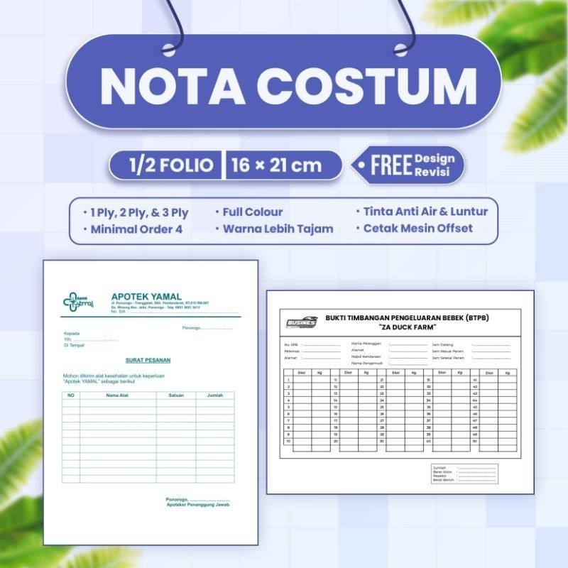 

Cetak Nota Custom Ukuran 1/2 Murah Kontan Faktur