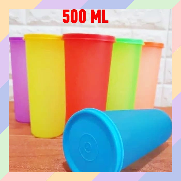 AM29 Gelas Plastik Dengan Tutup Warna Warni Souvenir Tumbler Kantor Bekal 08B3