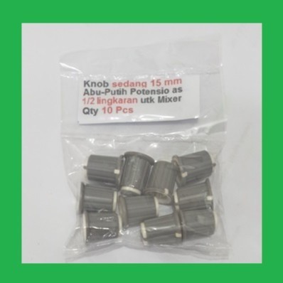 Qty 10 Pcs Knob sedang 15 mm Abu abu Putih untuk Potensio as setengah lingkaran