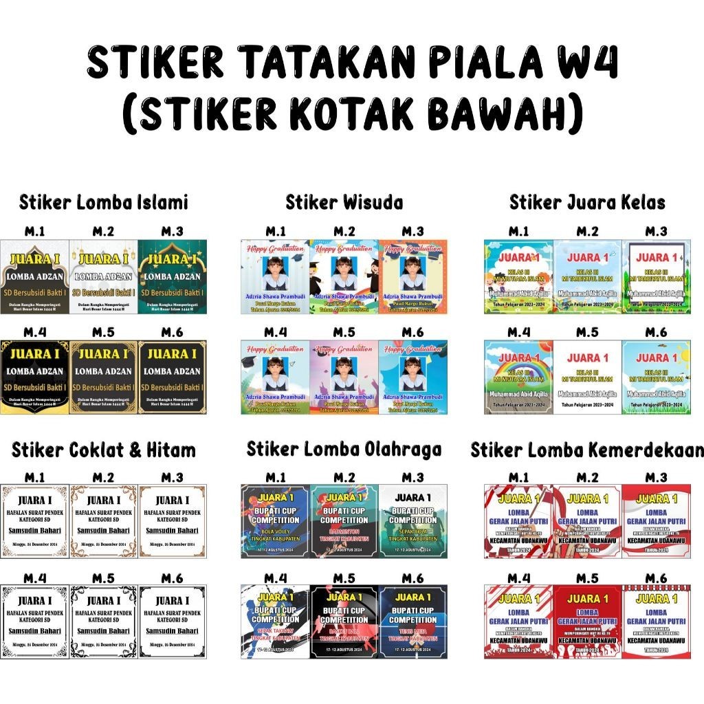 

Stiker Tatakan Piala / Stiker Piala Custome / Stiker Piala Plastik W4 / Medali (KOTAK SAJA)