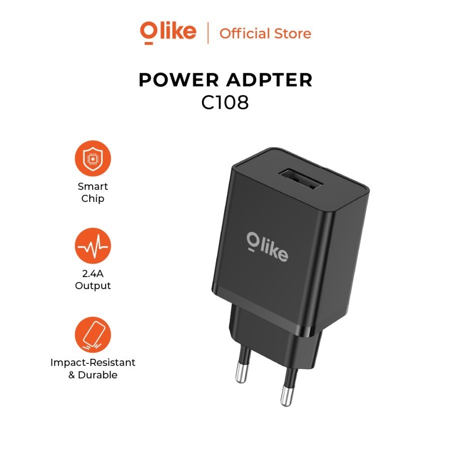 Olike C108 Power Adapter 2.4A 12W USB PORT Boost Power Adapter - Black