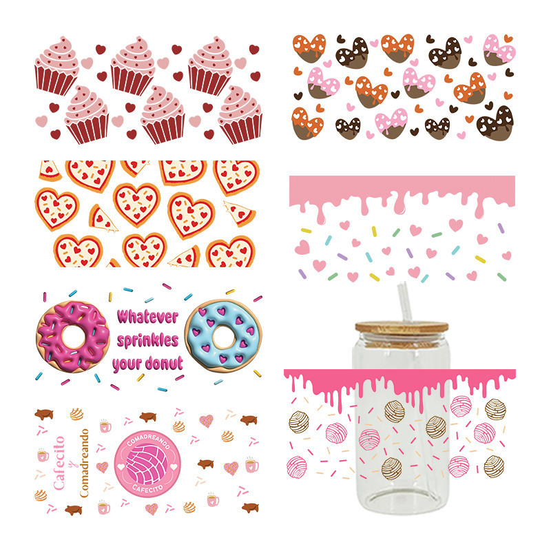 

UV DTF Sticker Food Theme For The 16oz Libbey Glasses Wraps Cup Can DIY Waterproof Easy To Use Custom Decals D8093