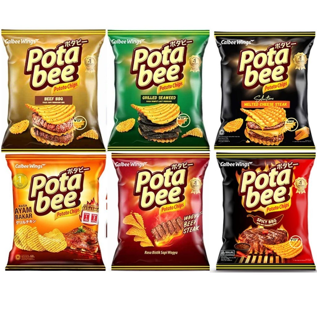 

Potabee Potato Chips 57 68 gr Wagyu Beef Spicy Bbq ayam bakar melted cheese stick seaweed