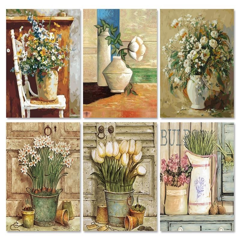 

Paint By Numbers For Adults Starter Kits Flower Picture On Numbers Coloring Acrylic Paint With Brushes For Diy Gift
