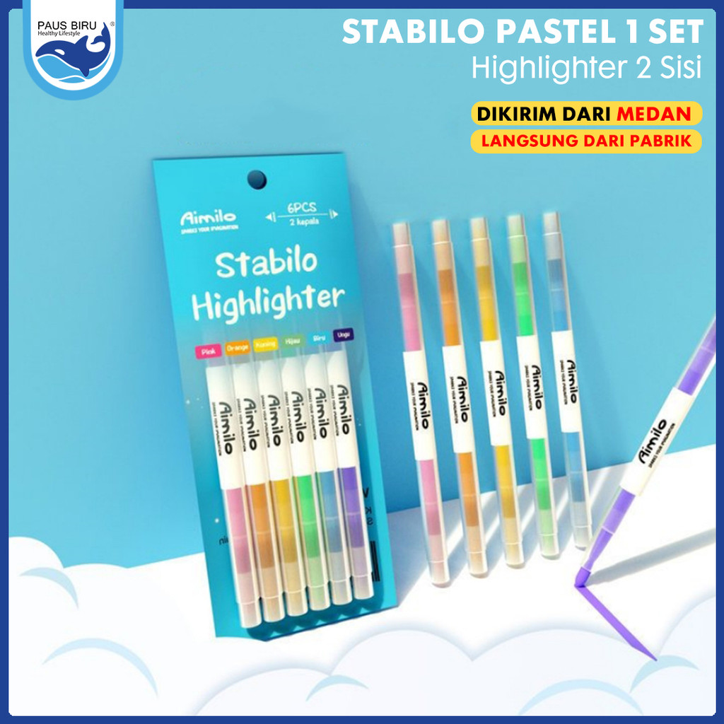 

Paus Biru - Stabilo Pastel 1 Set Highlighter 2 Sisi 6 PCS
