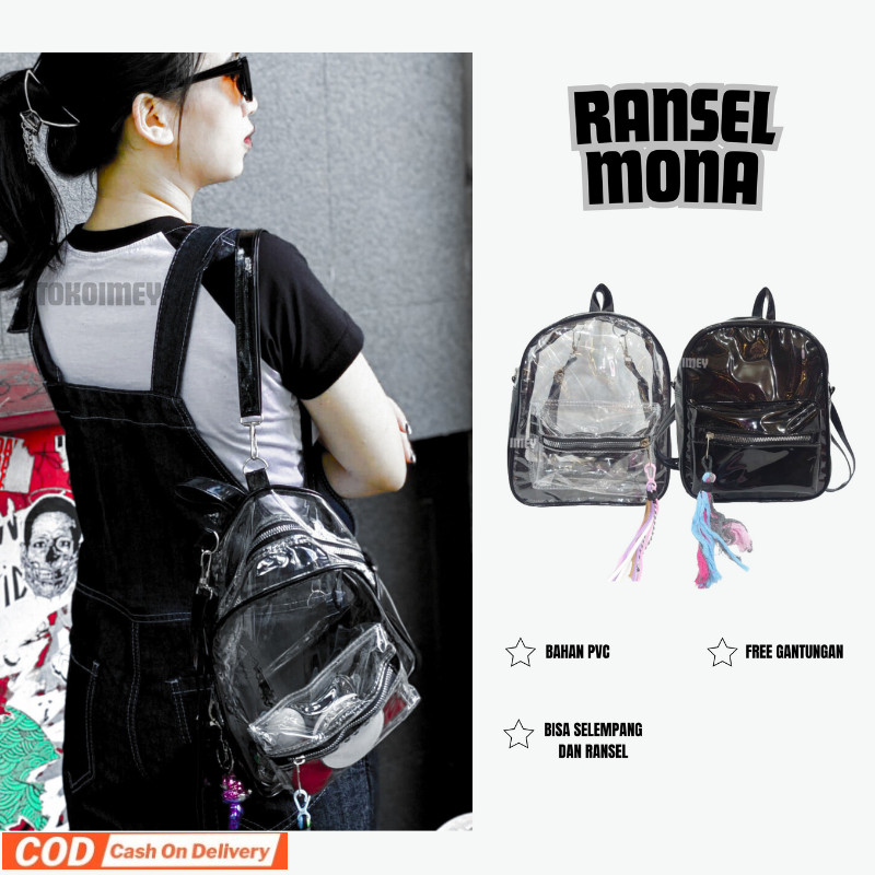 Tas Ransel Mini Mona Wanita Pvc Transparant Tas Gendong Mika Korean Style Tas Konser Lucu