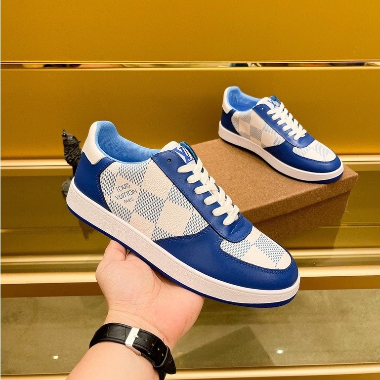 Louis Vuitton Low Cut Stylish simplicity Casual Shoes Sneakers Men and Women White-Blue