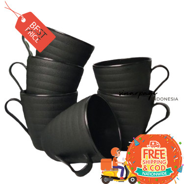 Cangkir 1 Lusin Isi 12 Pcs Gelas Kopi Kecil Hitam Set Plastik Ulir