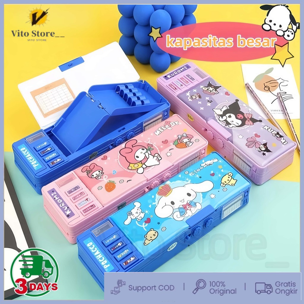 

（Ready Stock) Baru Kuromi Kotak Alat Tulis Multifungsi Kunci Kode Kotak Pensil Sanrio Dua Sisi Bernilai Tinggi Kapasitas Besar