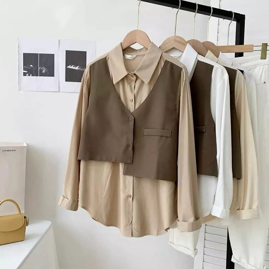 Murah B_G Hem Top Atasan Kerja Matt Wollycrepe Premium Fashion Wanita Remaja | Baju Atasan Kemeja Ro