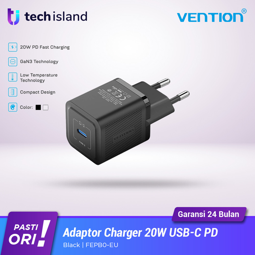 Vention Adaptor Charger 20W USB-C Mini Size PD Fast Charging FEP