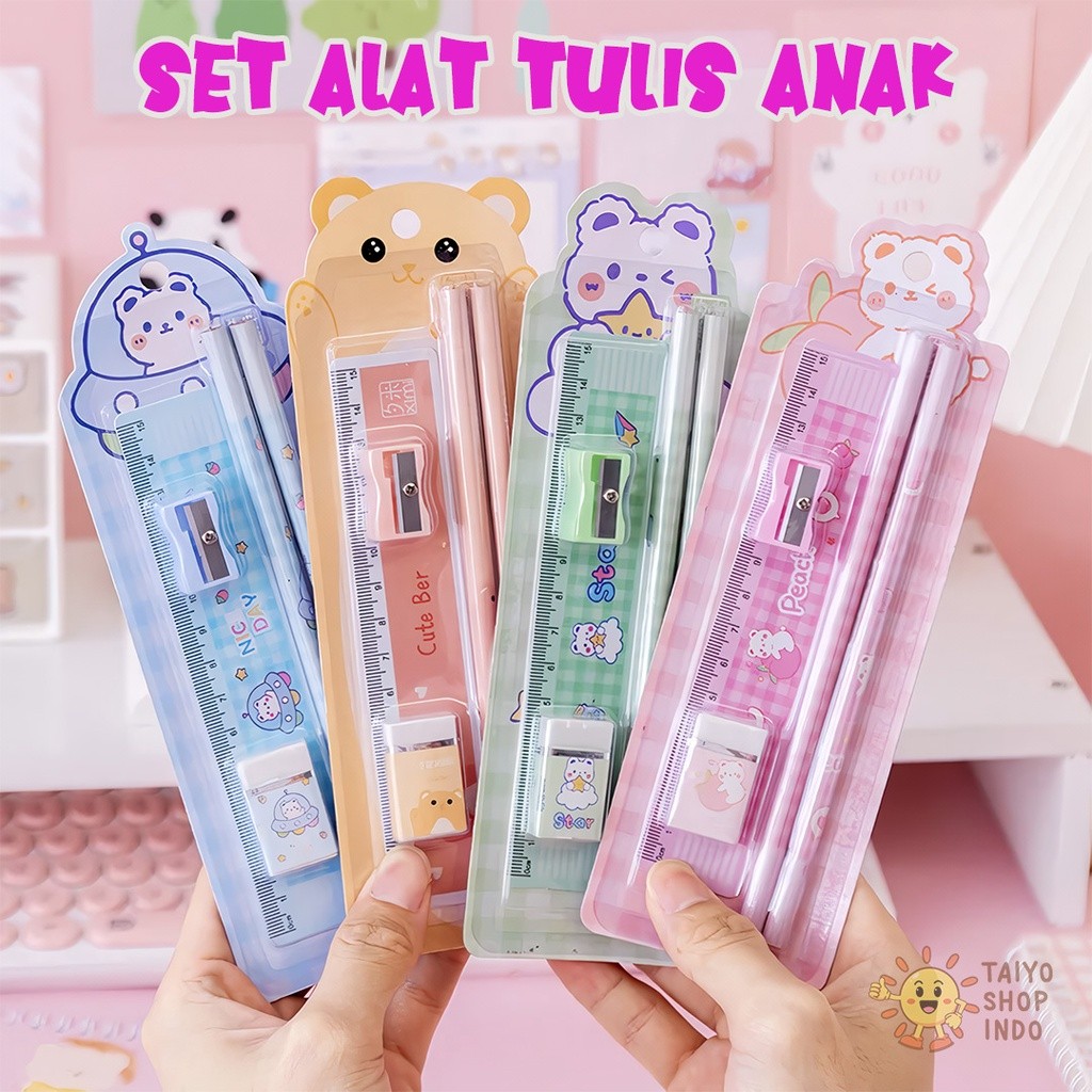 

TAIYO Alat Tulis Set Anak 5 in 1 Perlengkapan Sekolah Lucu Penghapus Rautan Penggaris [AT]
