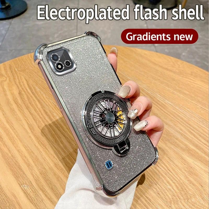 For Realme C20 Case Shockproof Electroplated TPU Rotating Gyro Stand Cover Phone Casing For RealmeC2