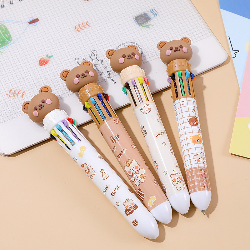 

1Pcs Cartoon Bear 0.5mm Colorful Ink Gel Pens 10 Colors Ballpoint Pen Cute Fun Pens School Office Supplies Student Stationery