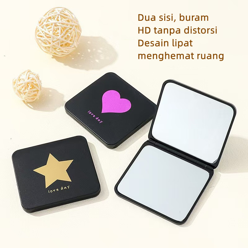 Cermin lipat dua sisi persegi/cermin rias lipat kaca mini/cermin rias portabel.