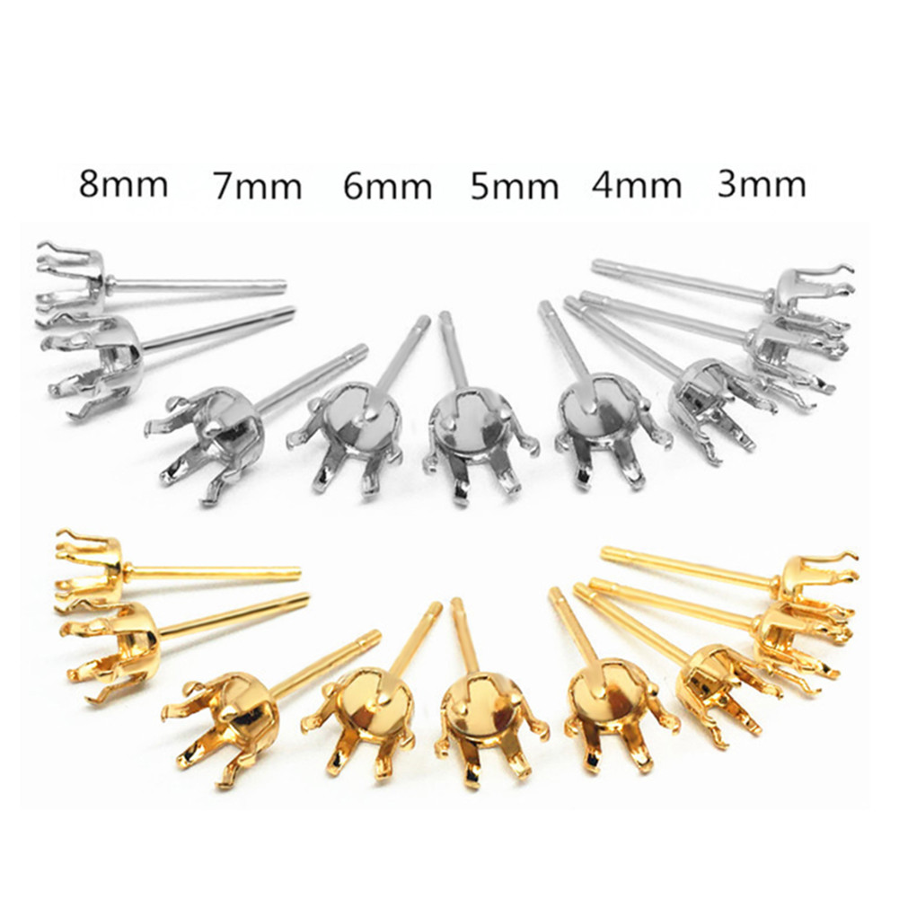 

20pcs Stainless SteelBlank Studs Earring Claw Ear Post Pins 3mm-8mm Cup Base Earring Setting DIY Jewelry Making Findings