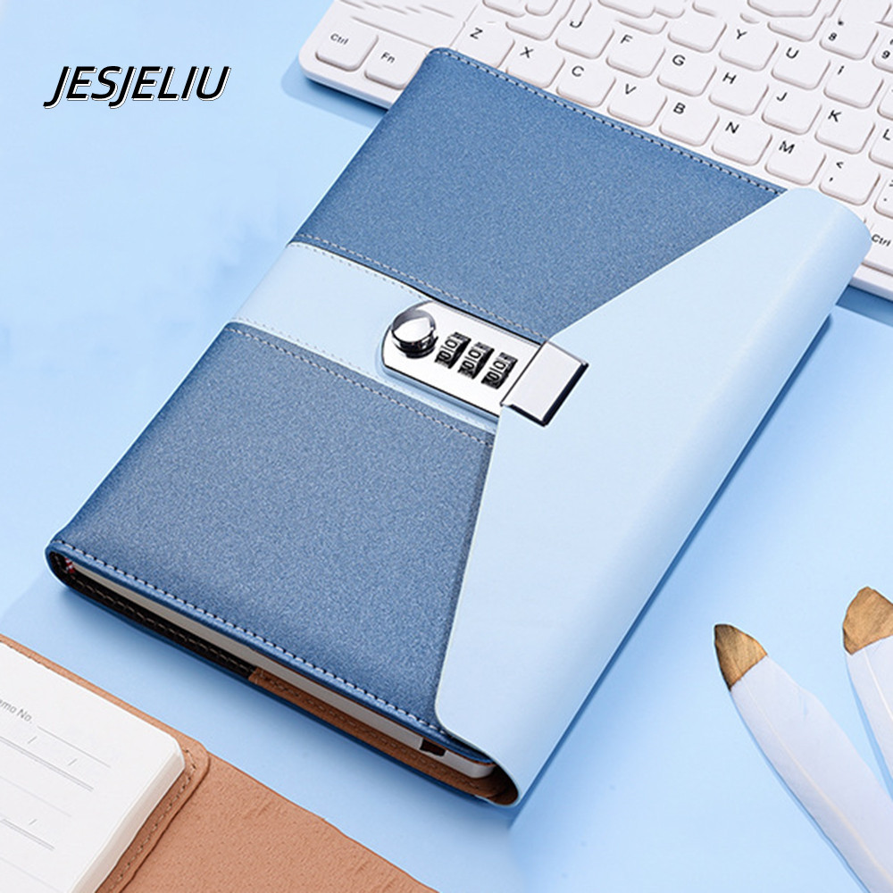 

JESJELIU A5 Password Notebook Secret Diary With Lock PU Note Book Office Supplies Student Study Planner Journals Stationery Gift