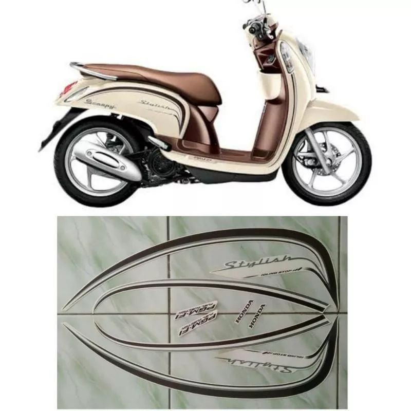 Stiker Striping Motor Scoopy Stylish 2015 2016  CREAM Sticker Lis Body Standar termurah