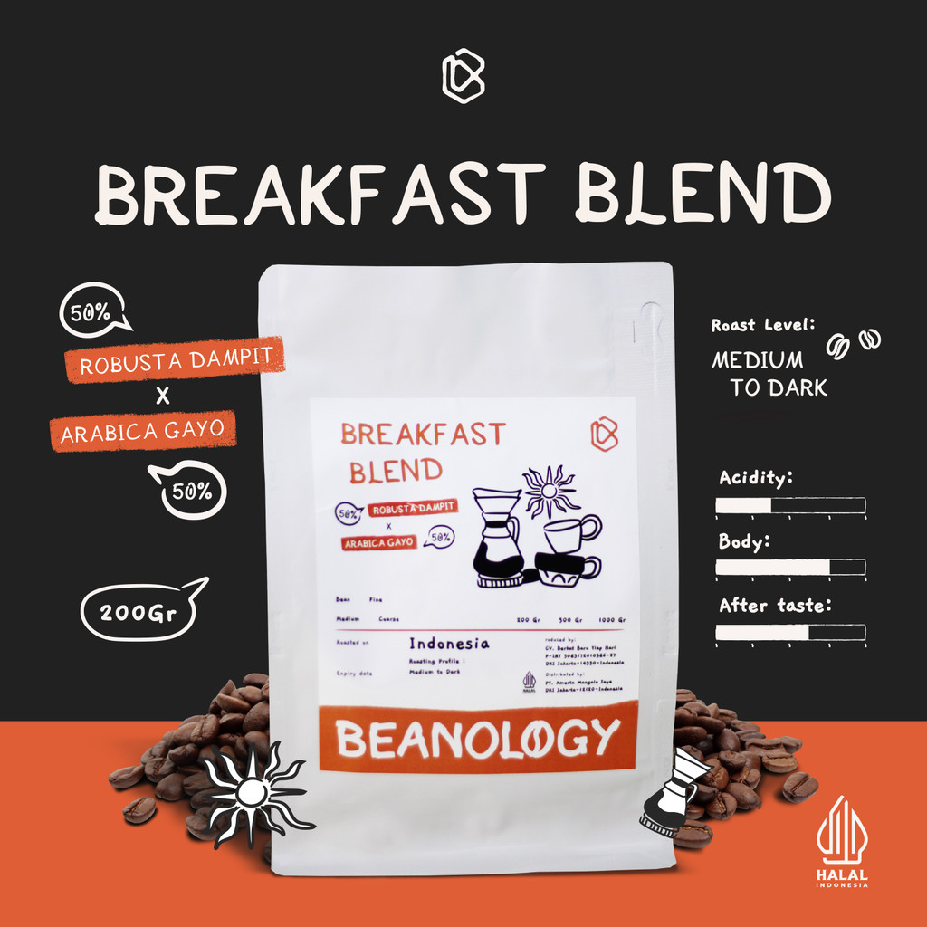 

Biji kopi bubuk Espresso Breakfast Blend 200G Arabika Robusta Coffee 50:50 Americano -Beanology Coffee