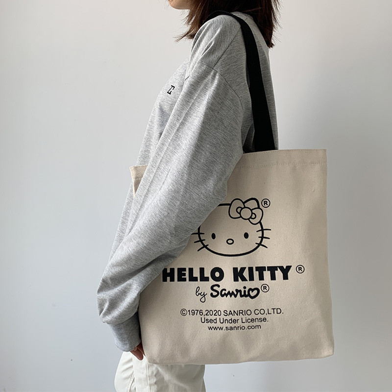 Canvas Tote Bag hello kitty Aesthetic Personalized Custom Reusable Grocery Bags  Shopping Shoulder B
